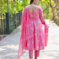 Graceful Pink Cotton Anarkali with Traditional Block Prints