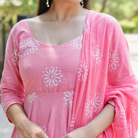 Graceful Pink Cotton Anarkali with Traditional Block Prints