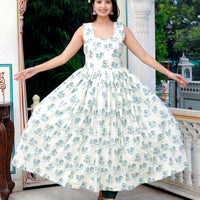 Ivory Charm: Sleeveless Cotton Anarkali
