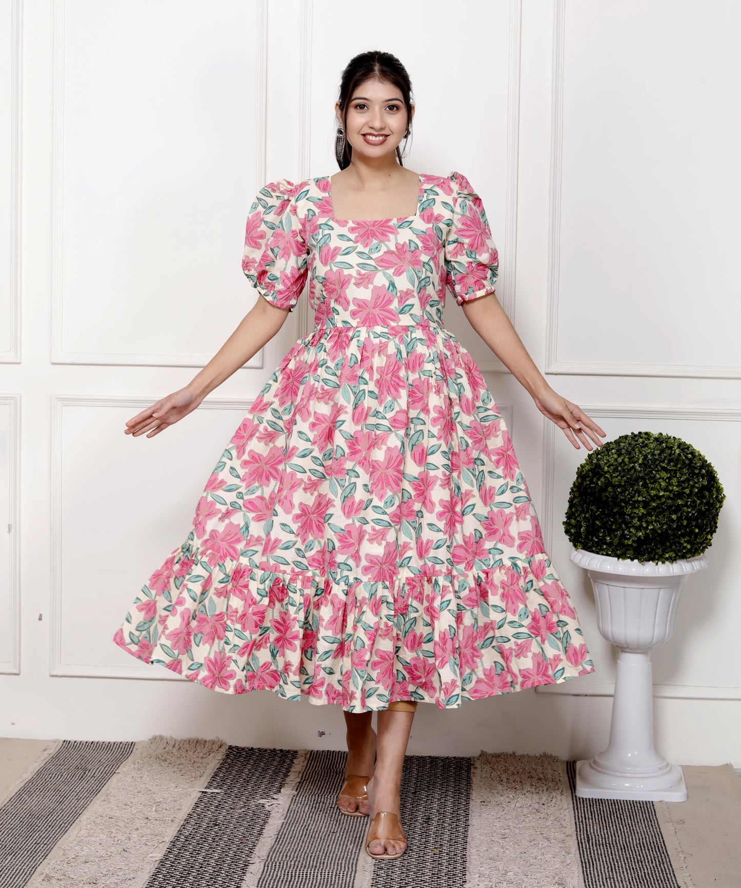 pink floral cotton dress Pink Floral Cotton Maxi Dress